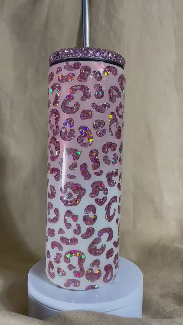 Leopard Print Pink Hombre Peekaboo Tumbler with initials