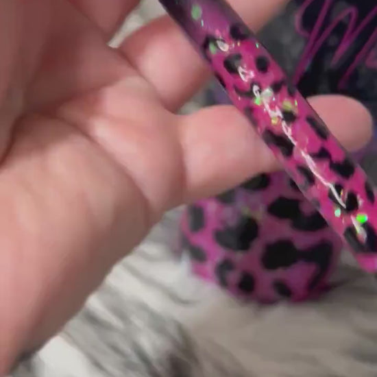 Pink and Black Leopard Tumbler, Pink Glitter Tumbler, Custom Name Tumbler, Stainless Steel Tumbler and Pen, Tumbler with Straw
