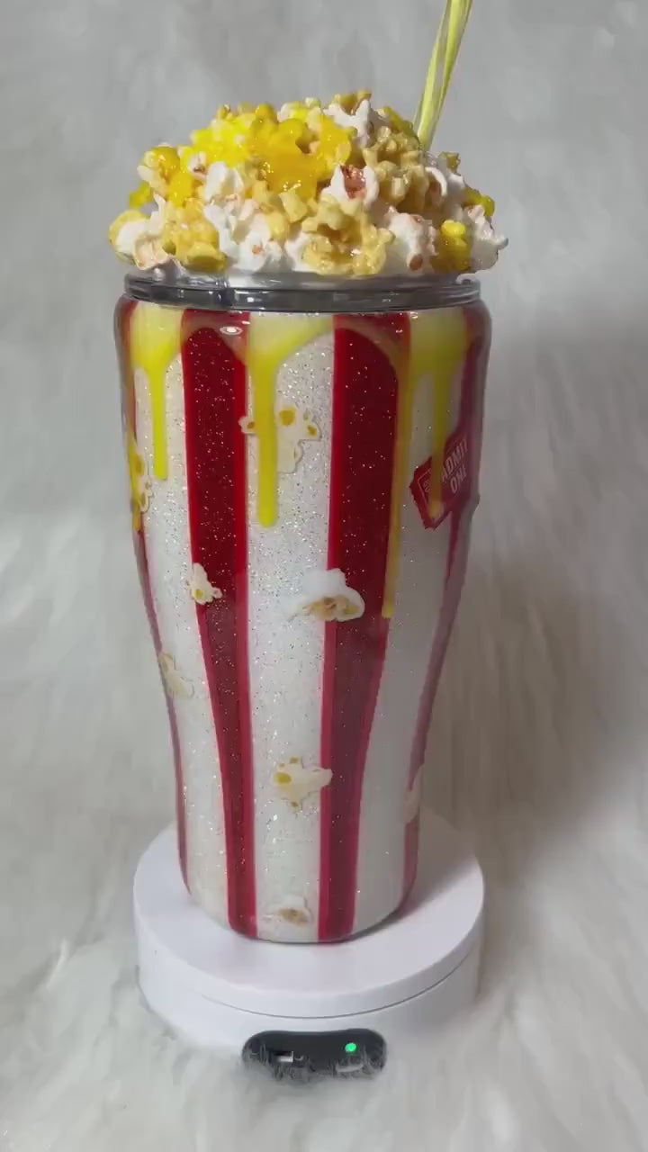 Freak Show Popcorn Tumbler: 3D Topper, Glitter Stainless Steel Cup