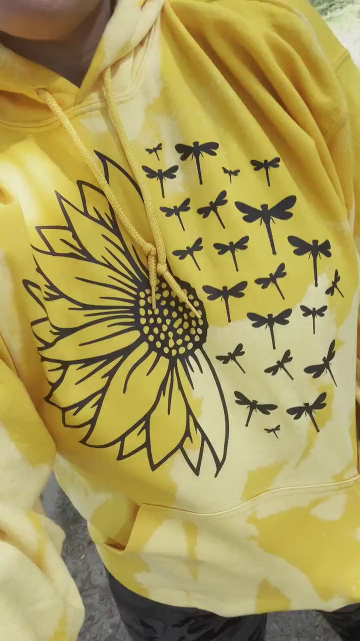 Bleached Hoodie (Dragonflies & Sunflower)