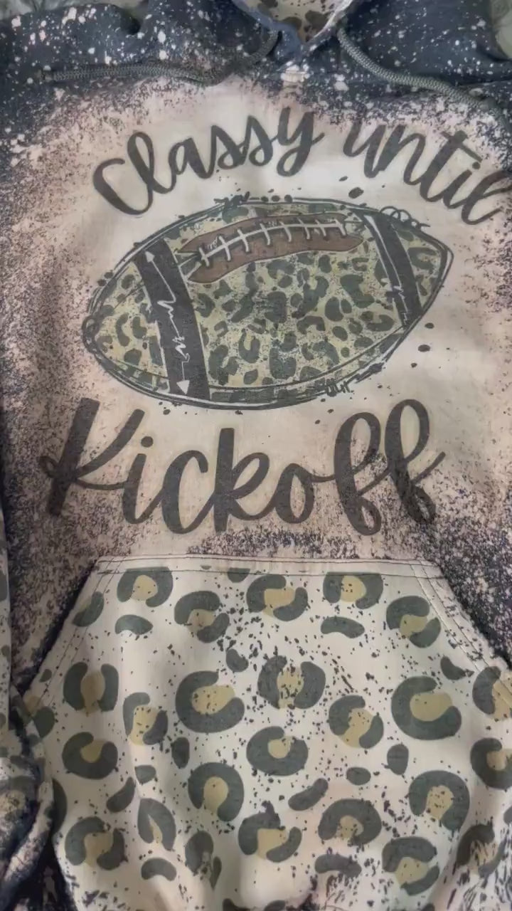 Hoodie Bleached/Distressed (Classy until Kickoff) leopard print cute football sweatshirt, pullover animal print sweater, cheetah print hood.