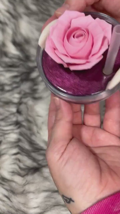 Rose lid topper, 3D Pink Rose Flower with shimmer base, topper for Stanley and Dupe cup lids 30oz and 40oz, beautiful gift for her.