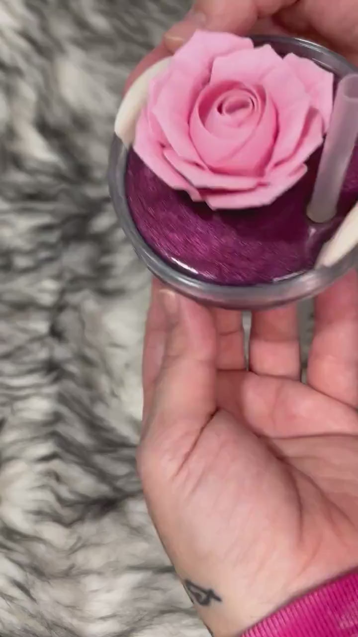 Rose lid topper, 3D Pink Rose Flower with shimmer base, topper for Stanley and Dupe cup lids 30oz and 40oz, beautiful gift for her.