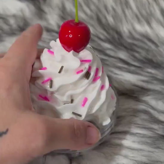 Fake Whipped Cream Cup Topper: Hot Pink Sprinkles & Cherry