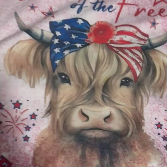 Land of the Free because of the Brave shirt, Highland Patriotic Cow Tshirt, USA Flag Shirt, Soft Cotton Streetwear Shirt, Independent Tshirt