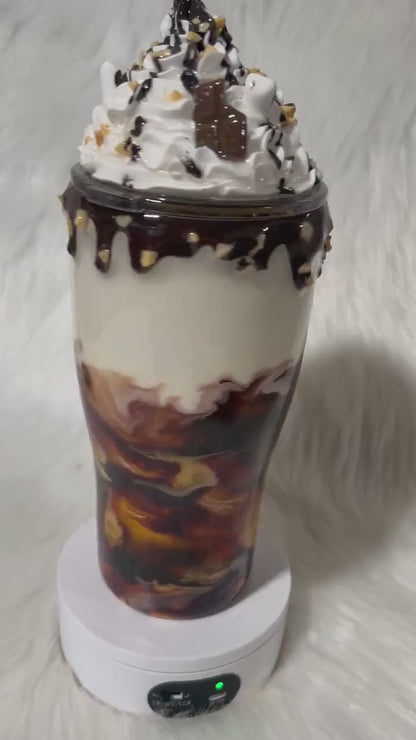 Espresso Macchiato Tumbler: Coffee Swirl, Chocolate Drip, Removable Topper