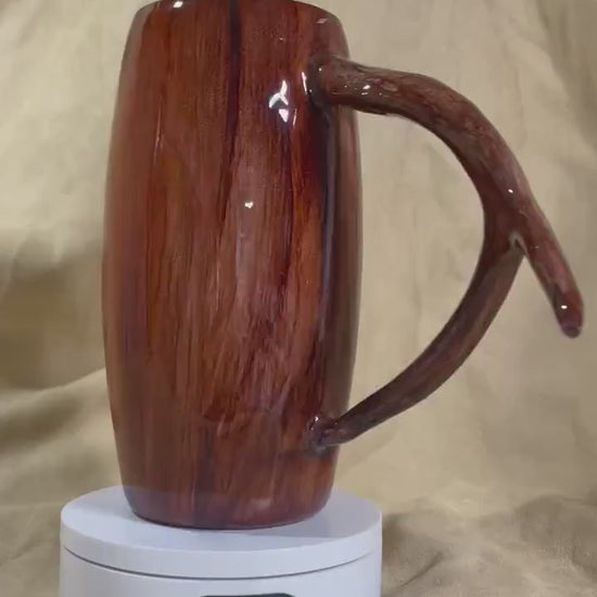 Deer Antler Handle Tumbler: Wood Grain Stainless Steel Barrel, 25oz