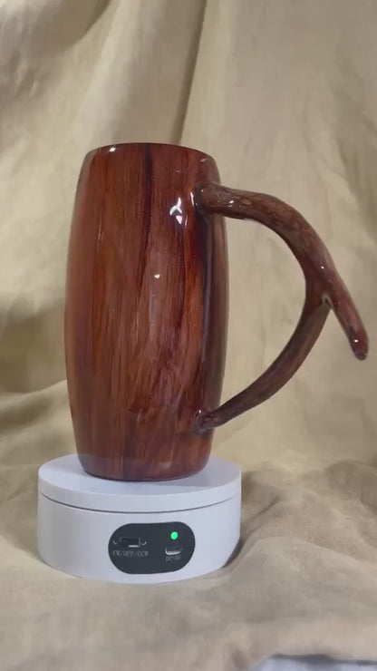 Deer Antler Handle Tumbler: Wood Grain Stainless Steel Barrel, 25oz
