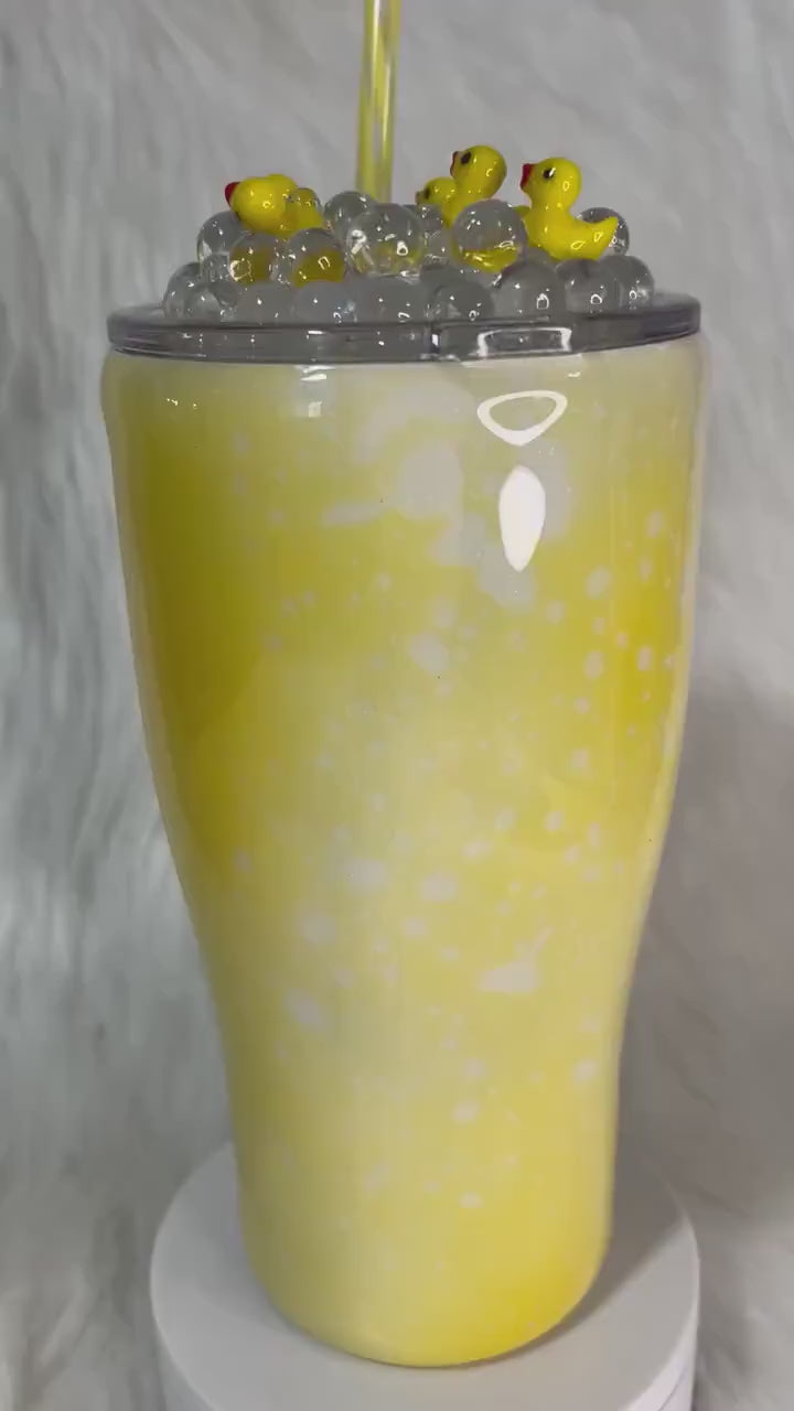 Duck Tumbler with faux bubbles and ducks removable topper. Yellow Duck off cup. Glitter background tumbler. Rubber duck bubbles tumbler.
