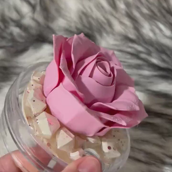 Pink Rose removable topper and lid for different size tumblers. Rose Flower Pink and cream color topper replacement lid. Faux Tumbler top