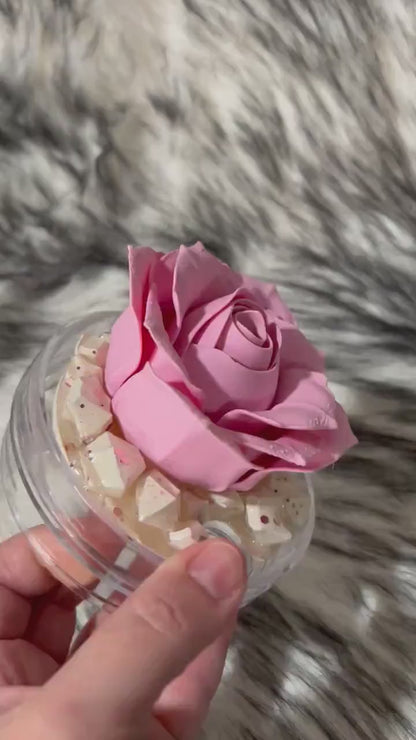 Pink Rose removable topper and lid for different size tumblers. Rose Flower Pink and cream color topper replacement lid. Faux Tumbler top
