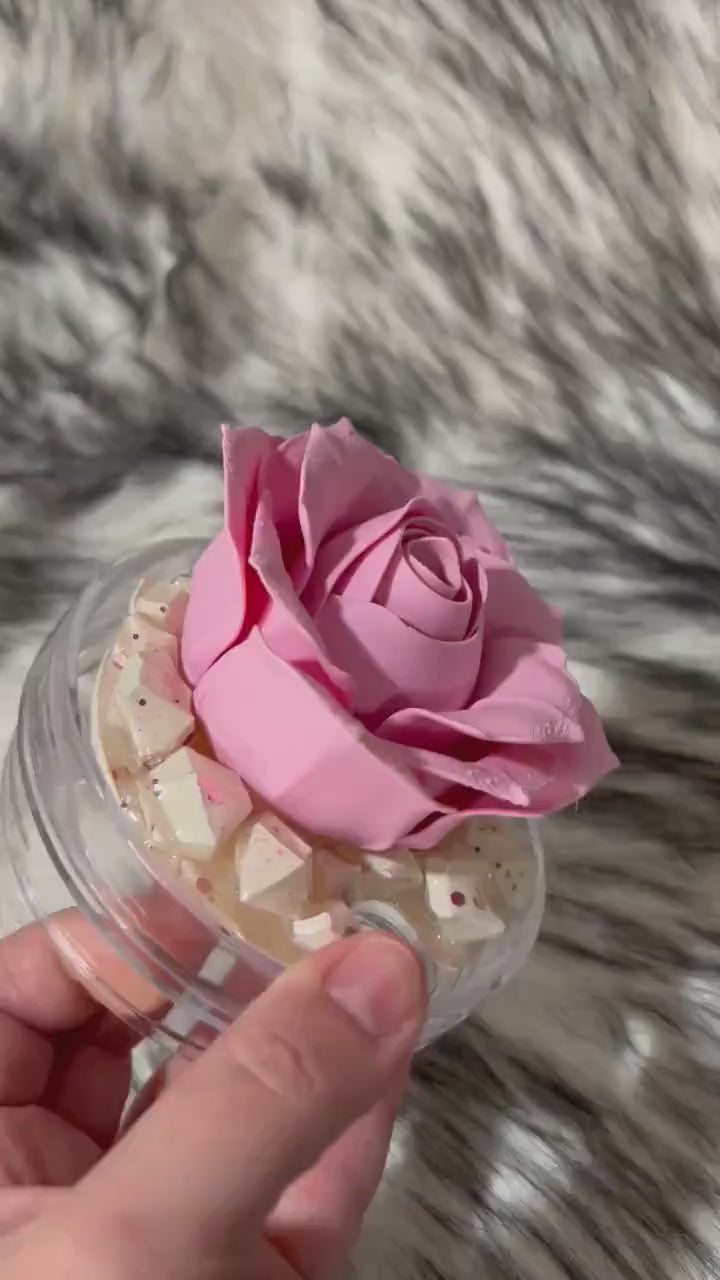 Pink Rose removable topper and lid for different size tumblers. Rose Flower Pink and cream color topper replacement lid. Faux Tumbler top