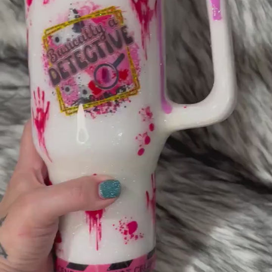 True Crime Tumbler: Pink Knives & Caution Tape 3D Topper