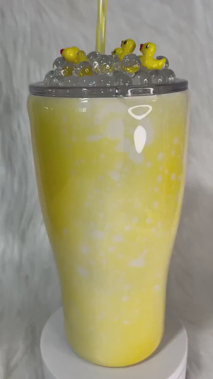 Duck Tumbler: Yellow Glitter Stainless Steel Cup with Rubber Duck Topper