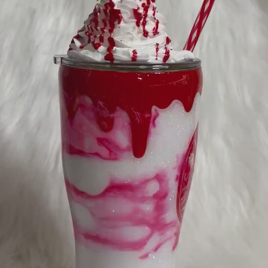 Strawberry Mocha custom tumbler, I Love Strawberries, 3D whipped cream topper.