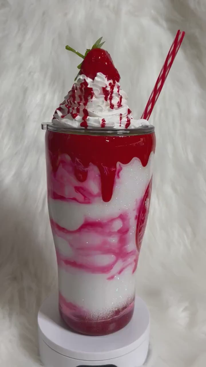 Strawberry Mocha custom tumbler, I Love Strawberries, 3D whipped cream topper.