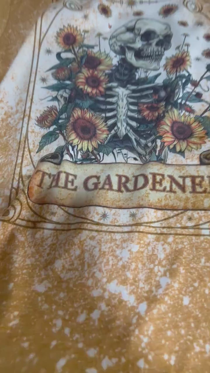 Gardener Tarot Card T-Shirt: Distressed Skeleton Bleached Tee