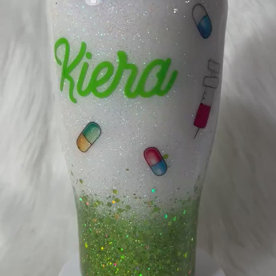 LPN Tumbler with 3D Pills Topper: Glitter Nurse Cup