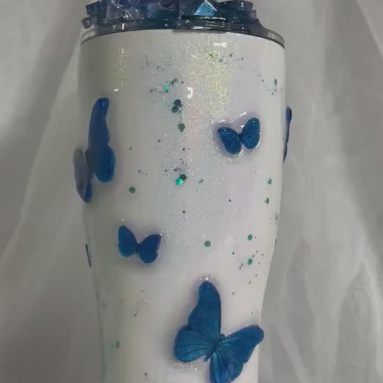 Butterflies Tumbler with 3D butterflies and 3D removable butterflies lid topper (Choose your butterflies colors in personalization)
