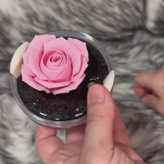 Rose Tumbler Topper, 3D Pink Flower Lid With Black Glitter Base Topper, Aesthetic Drink Lid, Pretty Cup Lid, Decorative Tumbler Cover