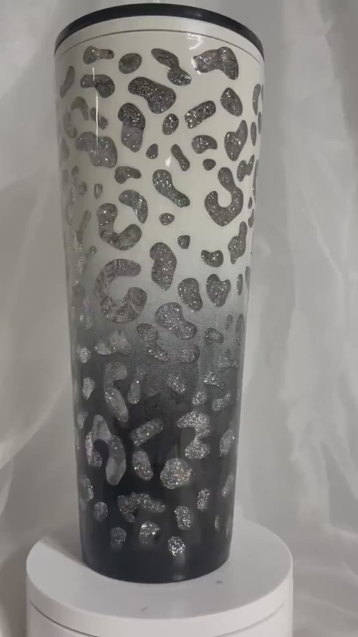 Leopard print tumbler, Black and Cream Peekaboo Snow Globe Tumbler (24oz)