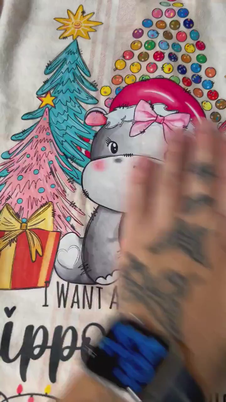 Bleached Hippopotamus Christmas Flannel Shirt: Distressed Vintage Style