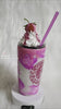 Strawberries and Cream Mocha with 3D removable topper tumbler and 3D dripping, Glitter Cup, Faux Whipped Cream topper, red and glitter.