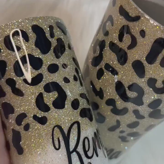 Leopard Print Glitter Tumbler: Ombré Stainless Steel Cup