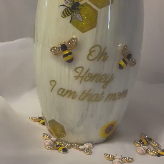 3D Bee Tumbler: Honeycomb Glitter Stainless Steel Cup