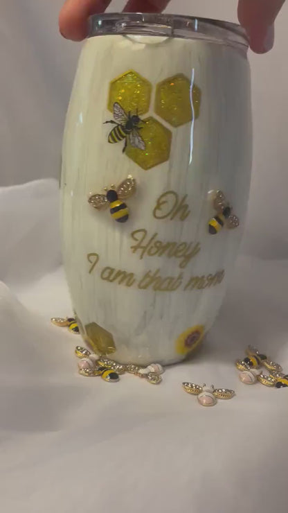 3D Bee Tumbler: Honeycomb Glitter Stainless Steel Cup