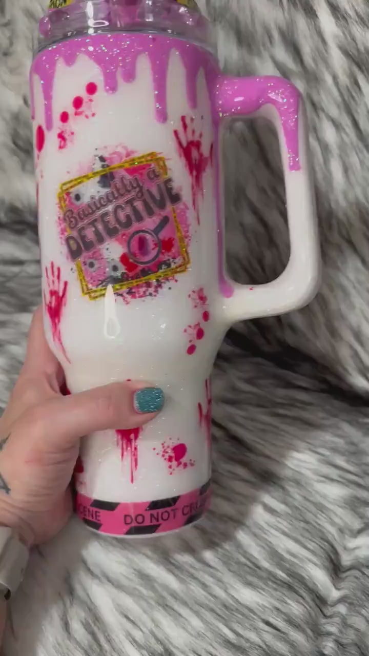 True Crime Tumbler: Pink Knives & Caution Tape 3D Topper