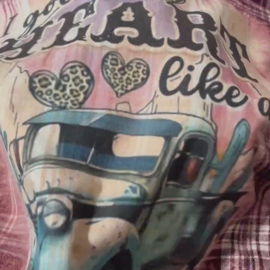 Bleached Plaid Flannel Shirt: Heart Like a Truck, Distressed Soft Cotton