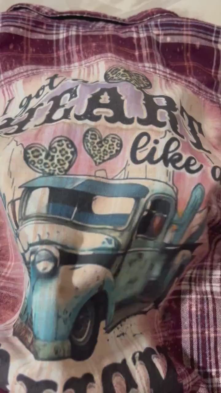 Bleached Plaid Flannel Shirt: Heart Like a Truck, Distressed Soft Cotton