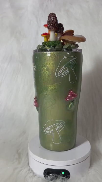 Mushrooms Tumbler with 3D topper tumbler, Nature Tumbler, faux mushrooms removable topper, 3d mushrooms cup, gift for her, fungi Tumbler.