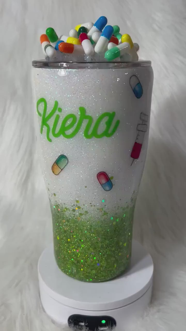 LPN Tumbler with 3D Pills Topper: Glitter Nurse Cup