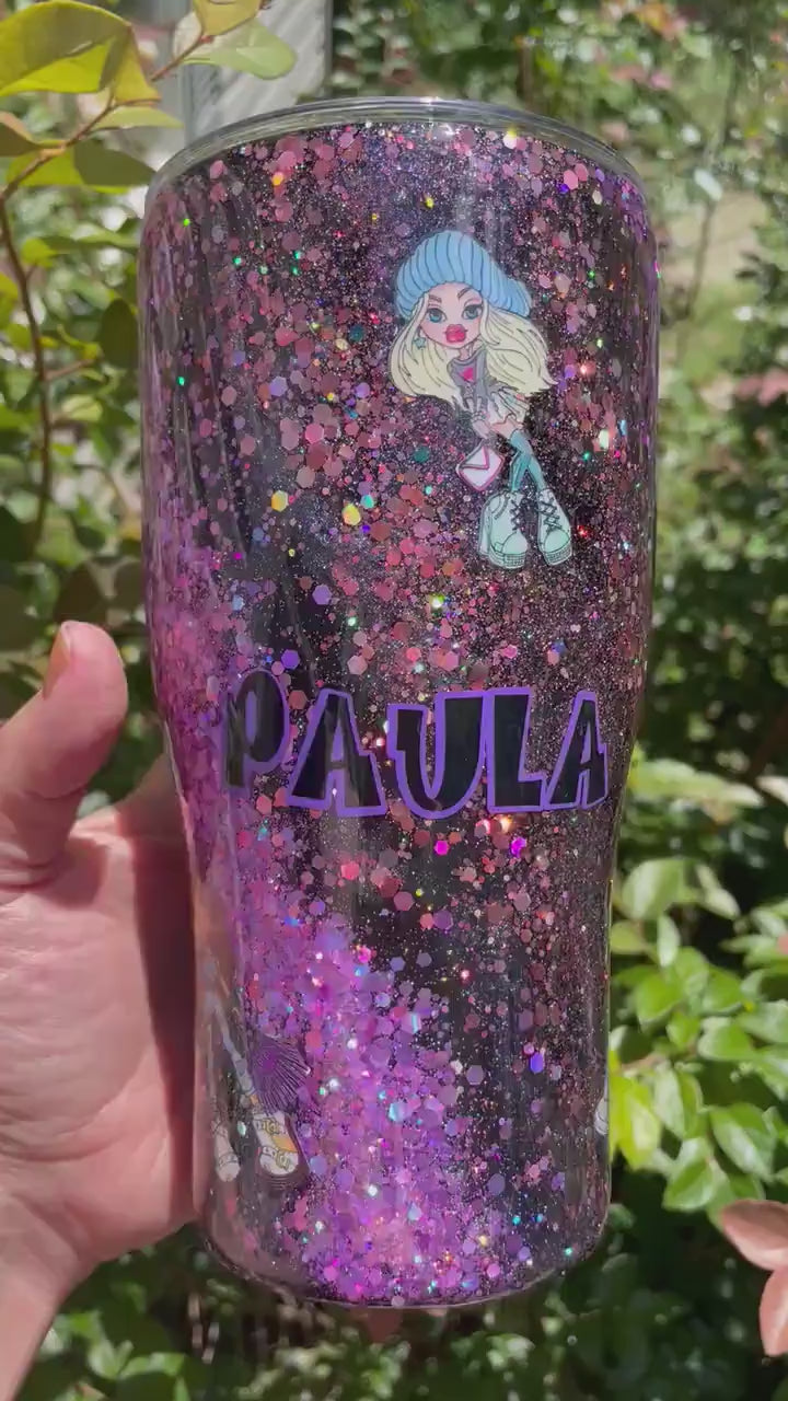 Purple,Black and Pink glitter Brat inspired tumbler (choose your shape and size)