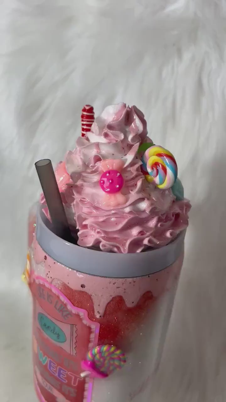 Candy Tumbler, life is like candy sometimes it’s sweet sometimes it’s sour Tumbler, 3d candy cup with 3d faux candy whipped cream.