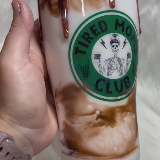 Iced Coffee tumbler with 3d ice and coffee beans removable topper, gift for ice coffee lovers, hot/cold beverages, 3d drizzle and dripping.