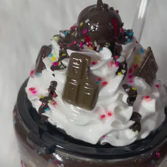Chocolate Mocha Tumbler: 3D Whipped Cream Topper, Glitter Drip, Personalizable