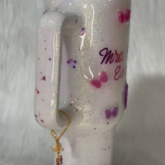 Butterflies Tumbler with 3D butterflies and 3D removable butterflies lid topper. Pink and Purple butterfly cup, personalized gift for her.