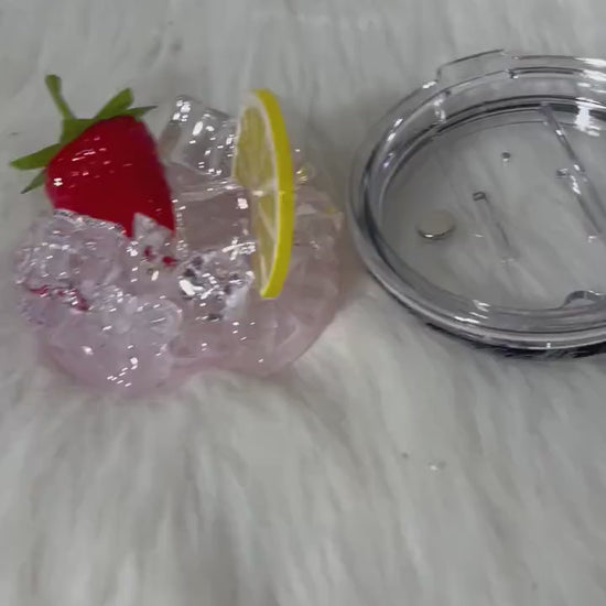 Strawberry Lemonade Tumbler Topper: Fruit & Ice Lid Decoration