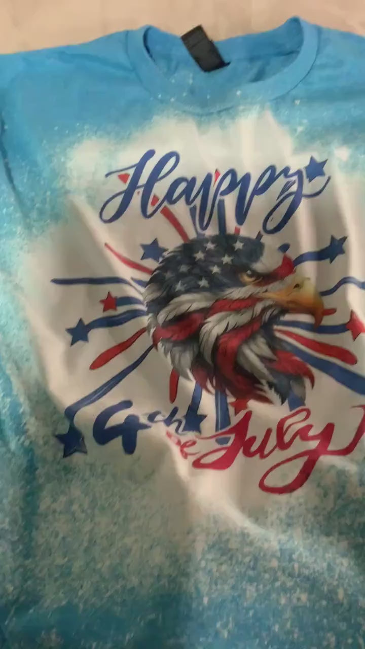 4th of July t-shirt, bleached distressed happy Fourth of July shirt, patriotic tee, super soft eagle top, blue t-shirt, gift for her or him.