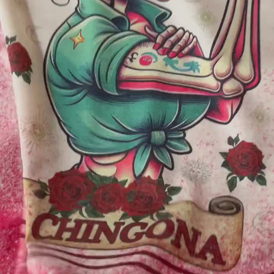 La Chingona Tarot Skeleton T-Shirt, Bleached Distressed Tee