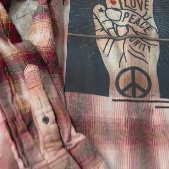 Bleached Peace Sign Flannel Shirt: Distressed Hippie Style