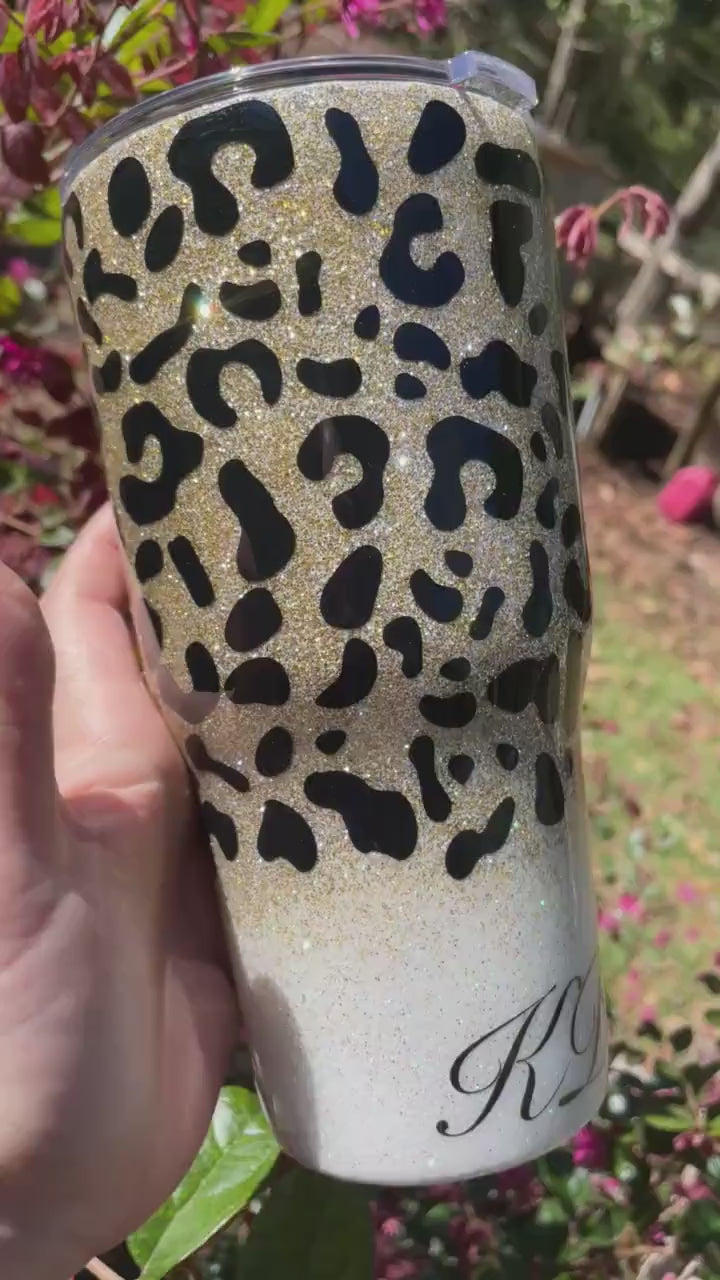 Sparkly animal print tumbler (with slide lid and straw)