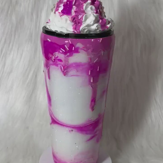 Berries & Cream 3D Tumbler: Mocha Glitter with Cherry Topper