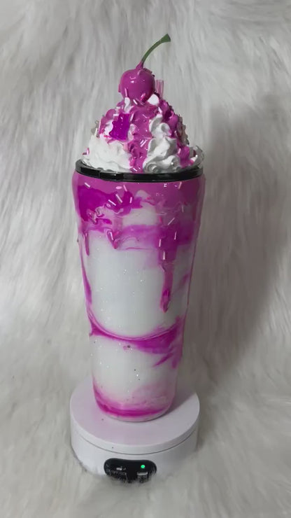 Berries & Cream 3D Tumbler: Mocha Glitter with Cherry Topper