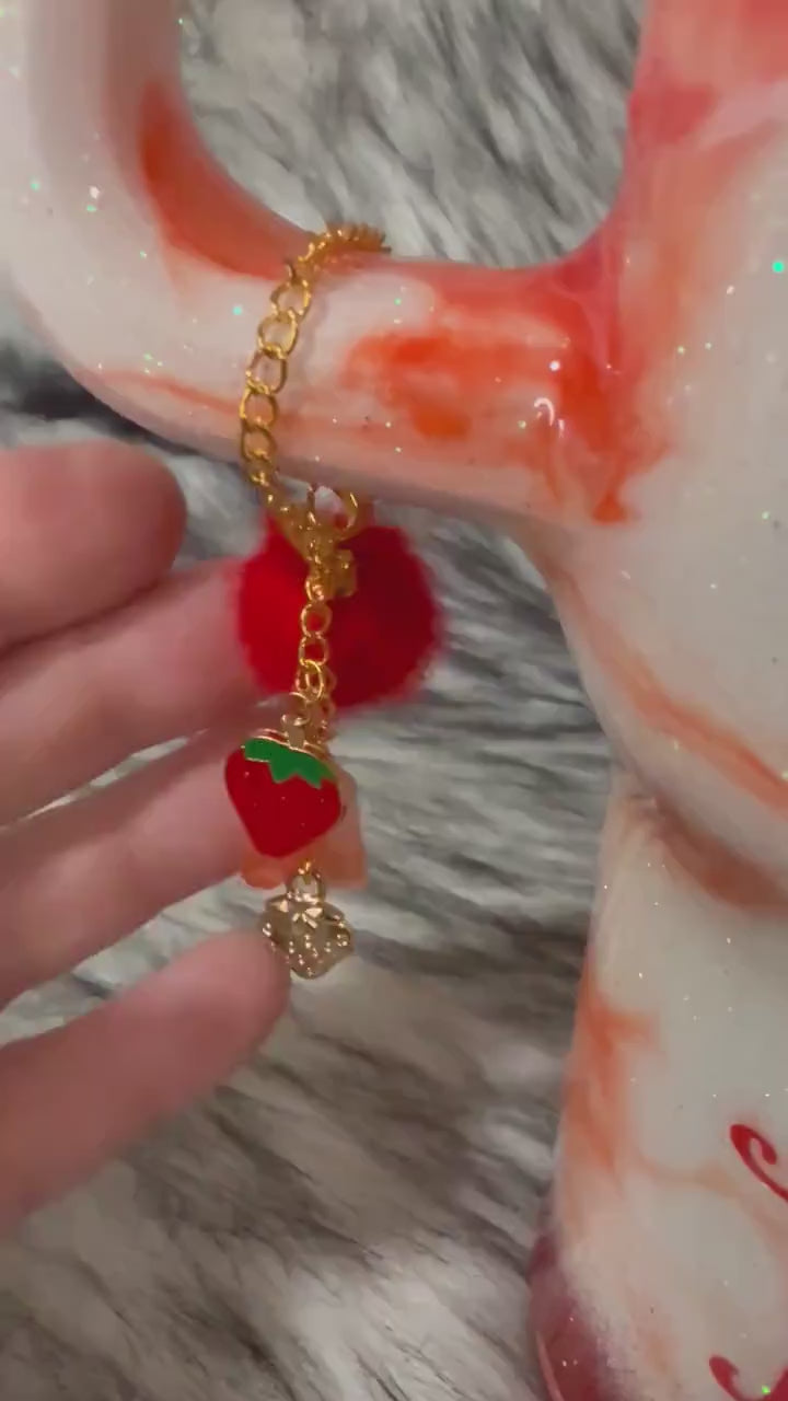 Charm for Stanley, Accessories tumbler handles, Strawberry Themed Charms and personalized letter charm. Gift for her. Gift for teacher.