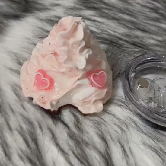 Whipped cream Valentines topper with fake heart shaped candy, removable topper and lid for different size tumblers. Faux topper.