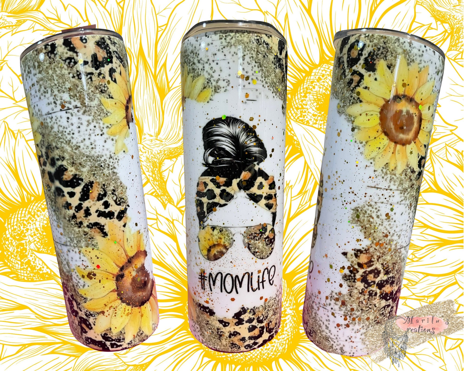 MOMLIFE Sunflower Tumbler (20oz sparkly straight)